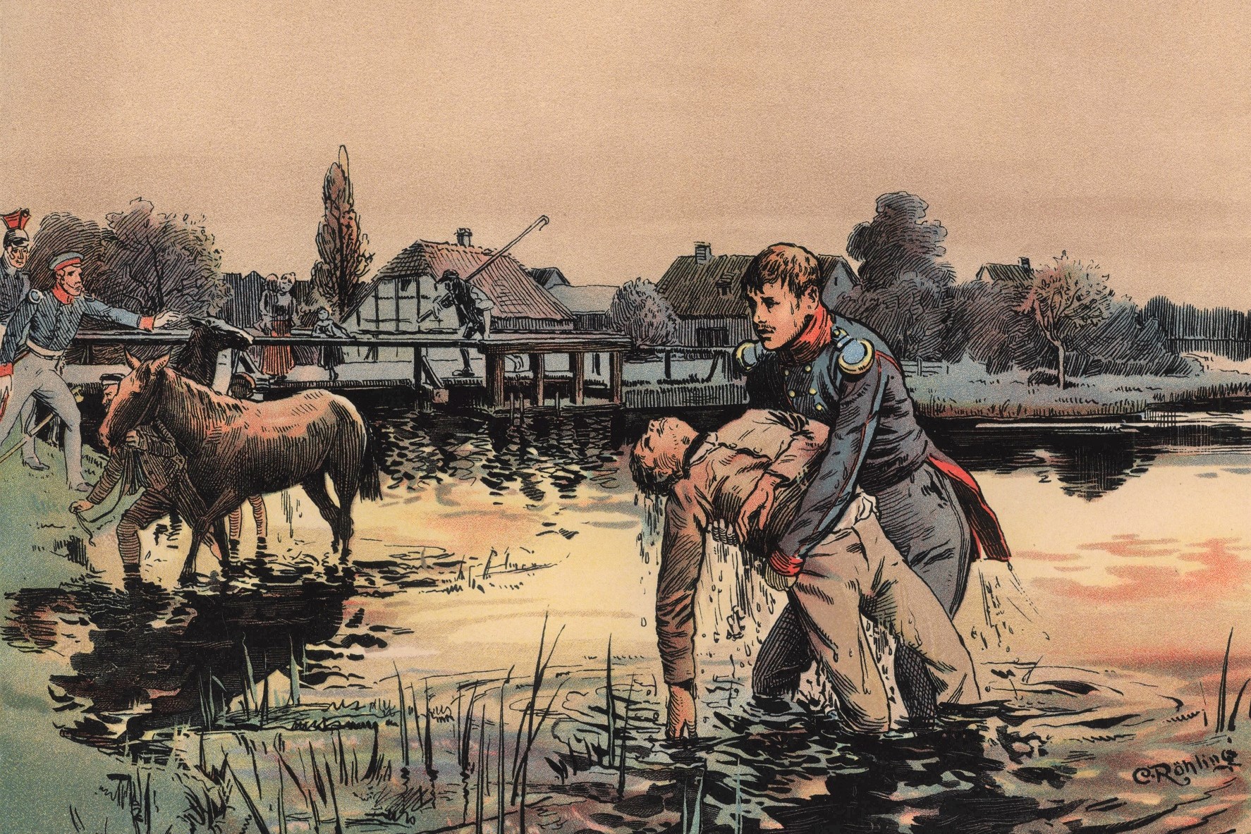 俾斯麦救了一个新郎 1842 年绘画 Roehling