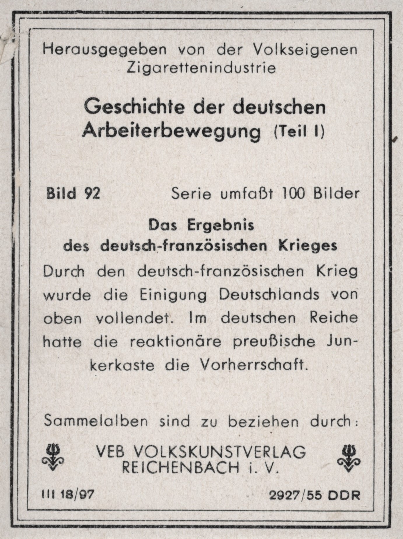 DDR Sammelkarte Reichsgruendung